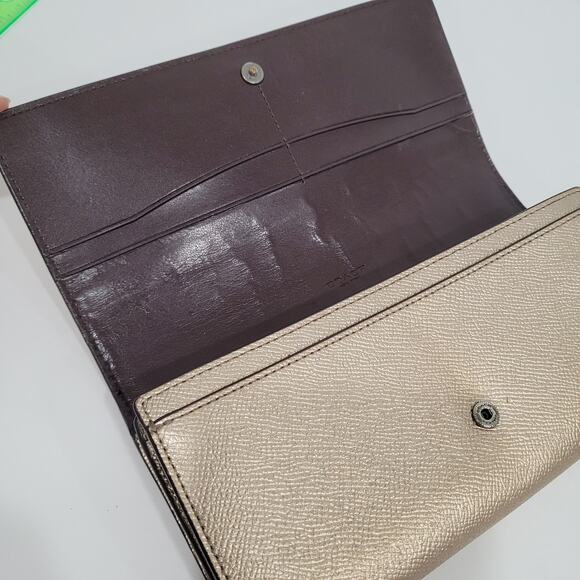 Coach Long Wallet Crossgrain Envelope Metalic Champagne Designer Large Leather - Picture 3 of 10